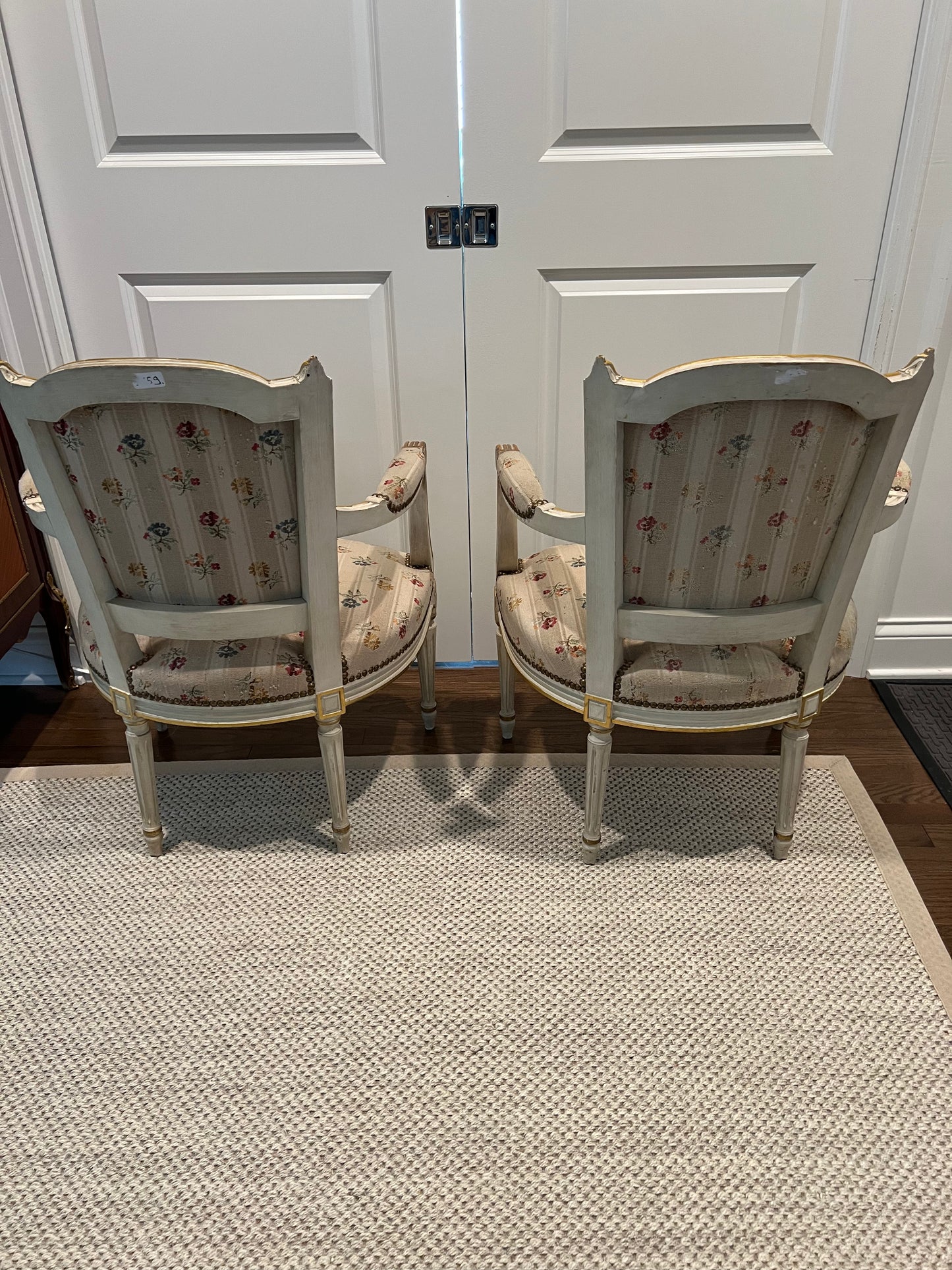Louis XVI Style Pair of Painted Arm Chairs