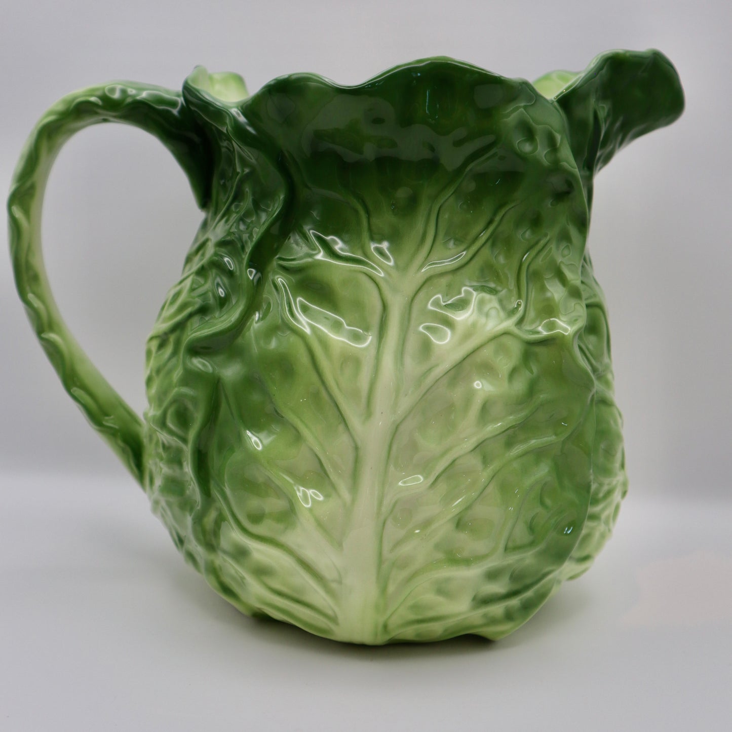 Vintage Paris Royal Green Cabbage Leaf Pitcher