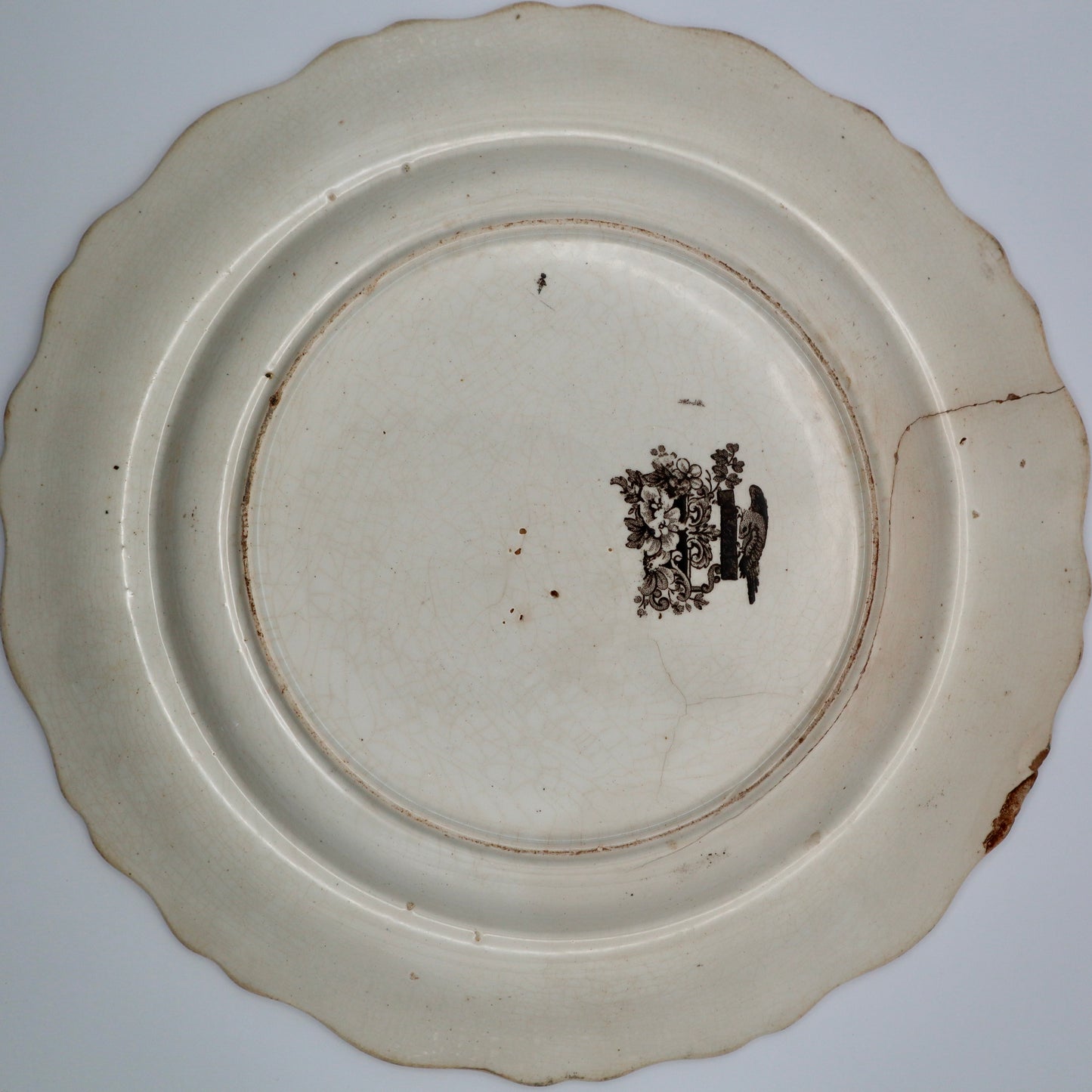 Antique Brown Black Transferware Plates Virginia Pattern 10.5”