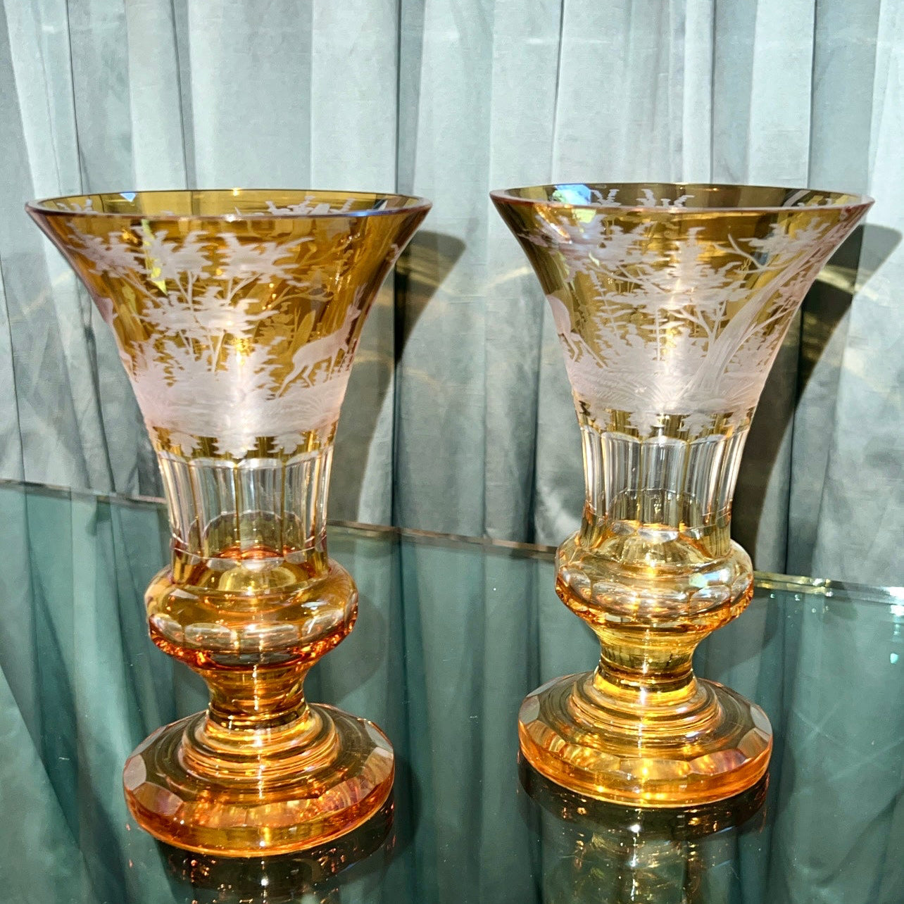 Antique Bohemian Glass Vase Pair