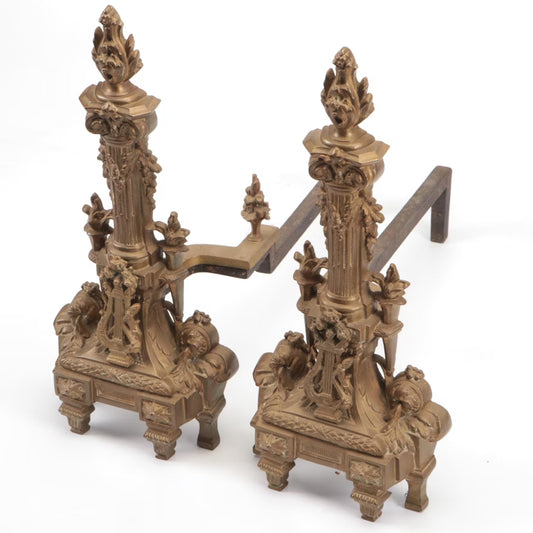 Rococo Style Gilt Metal Andirons