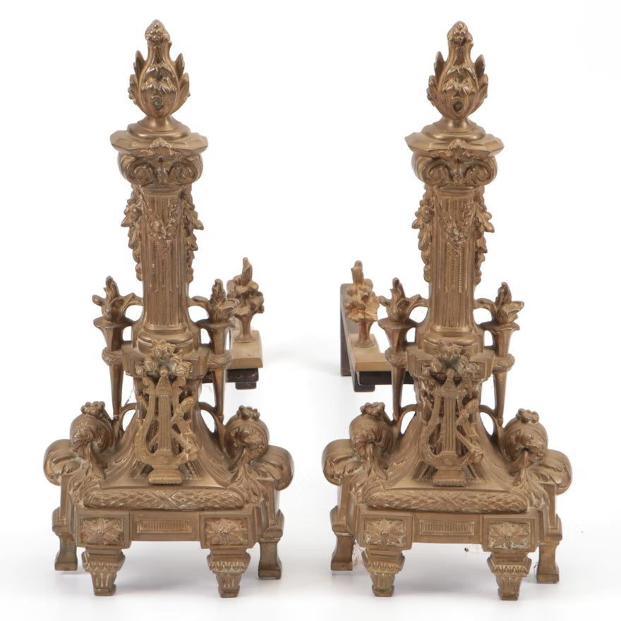 Rococo Style Gilt Metal Andirons