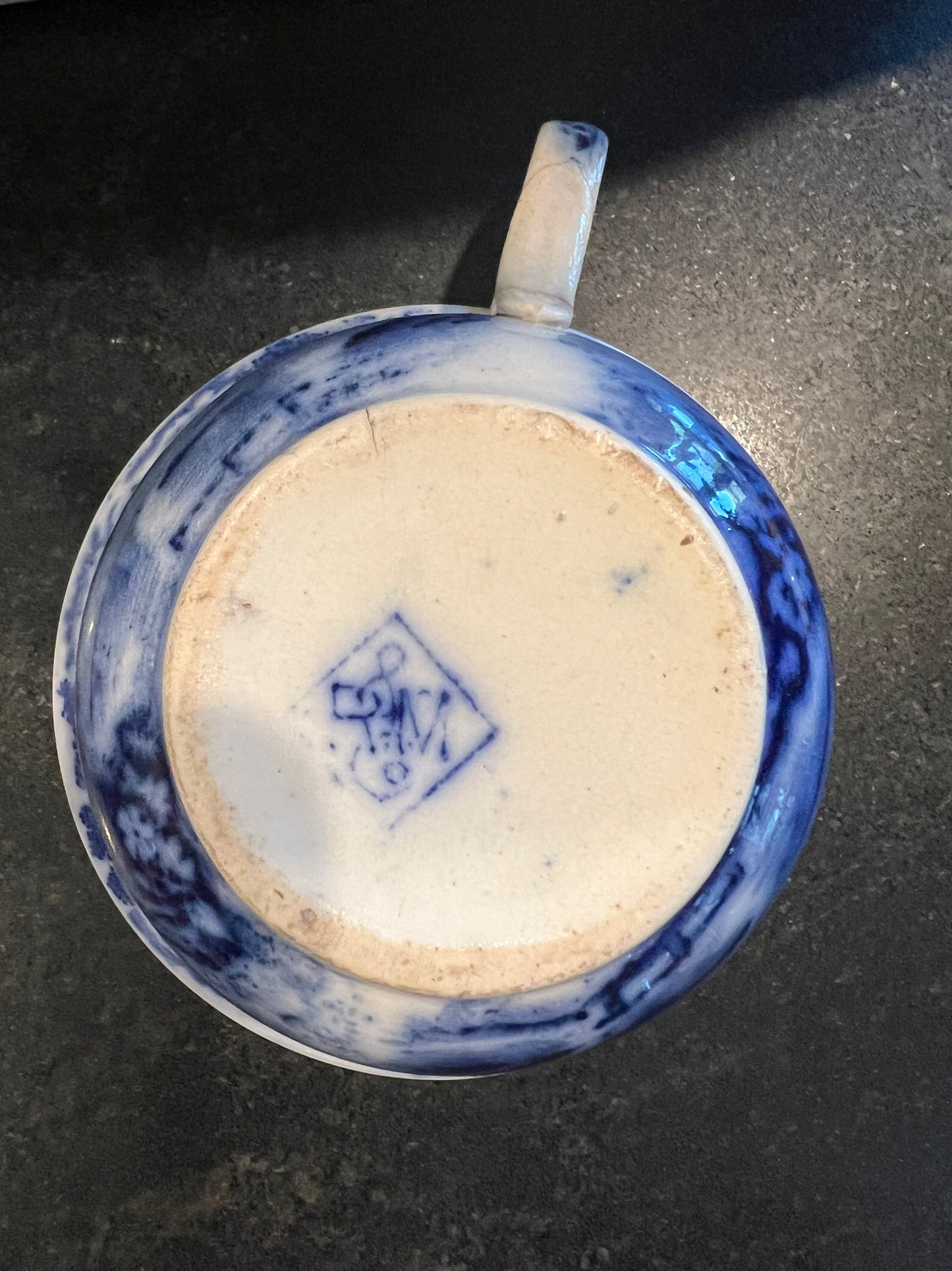 R&M Rowland Marsellus Flow Blue Take Ye A Cuppe Sttafordshire Mug Victorian Cup