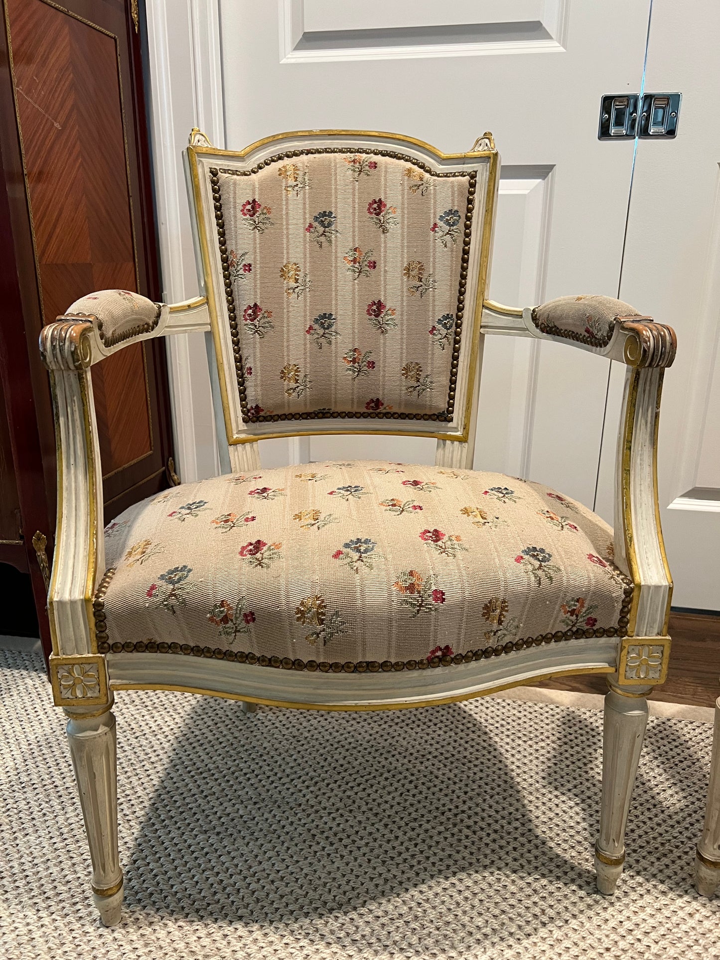 Louis XVI Style Pair of Painted Arm Chairs