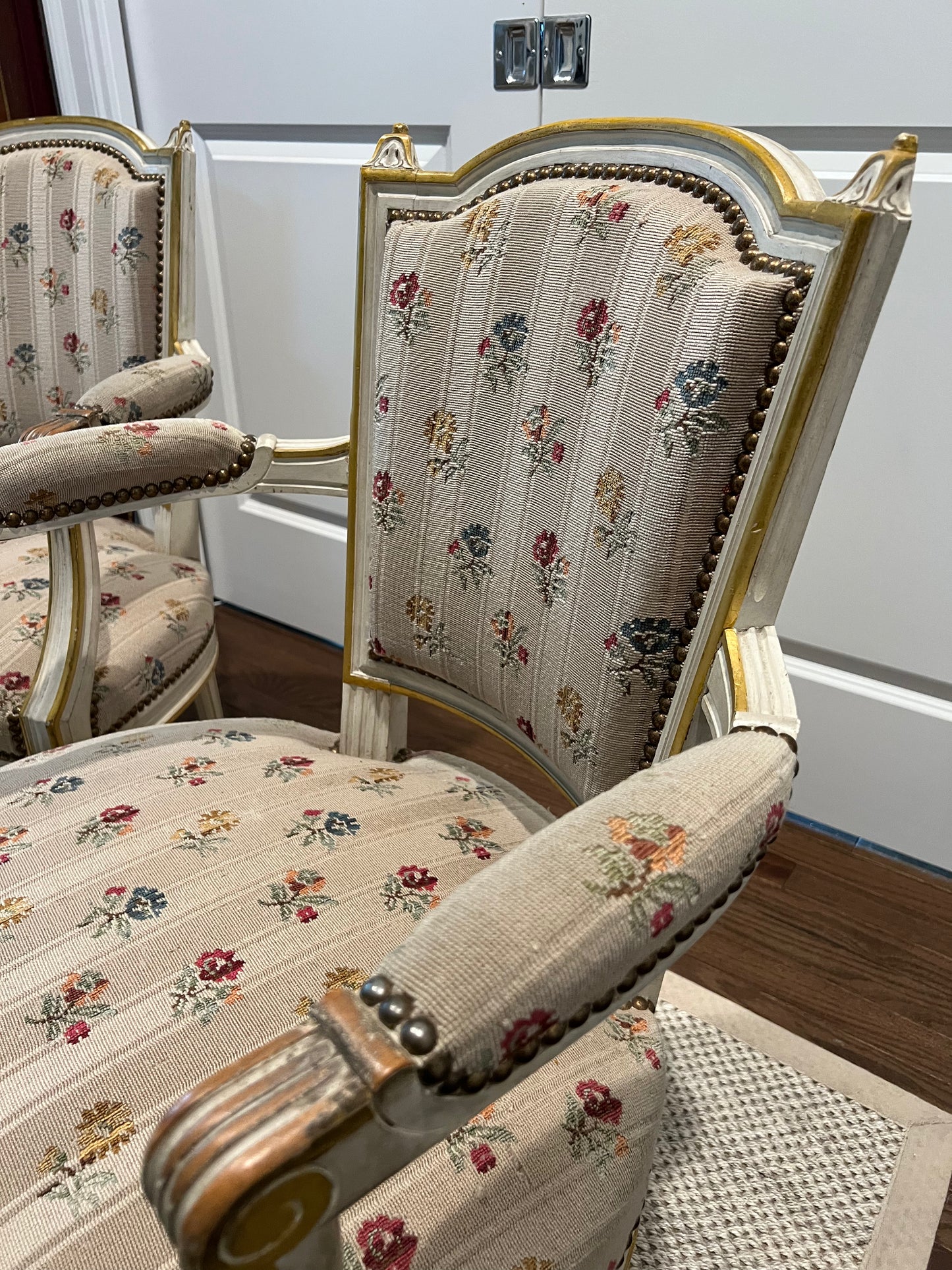 Louis XVI Style Pair of Painted Arm Chairs