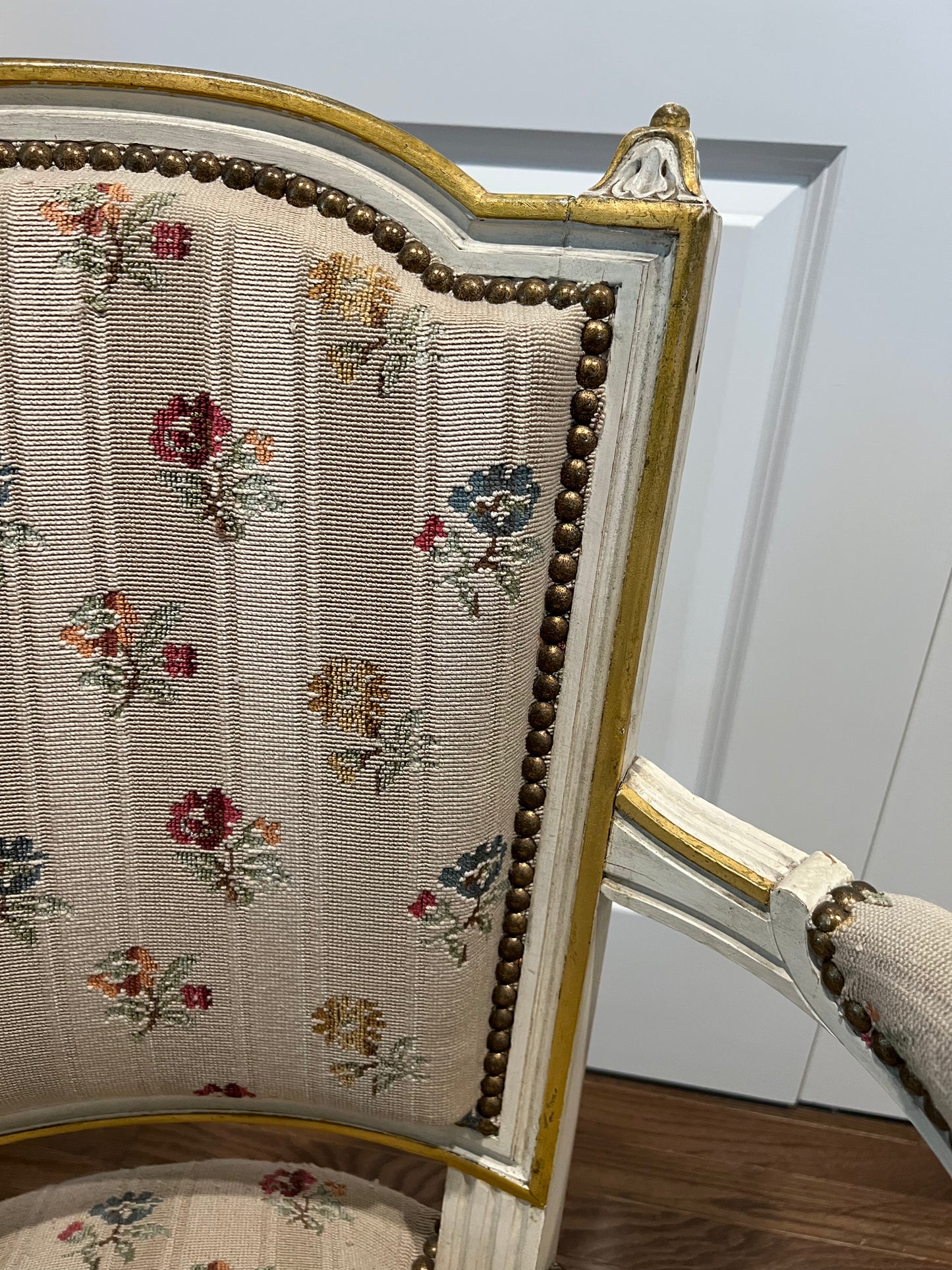 Louis XVI Style Pair of Painted Arm Chairs