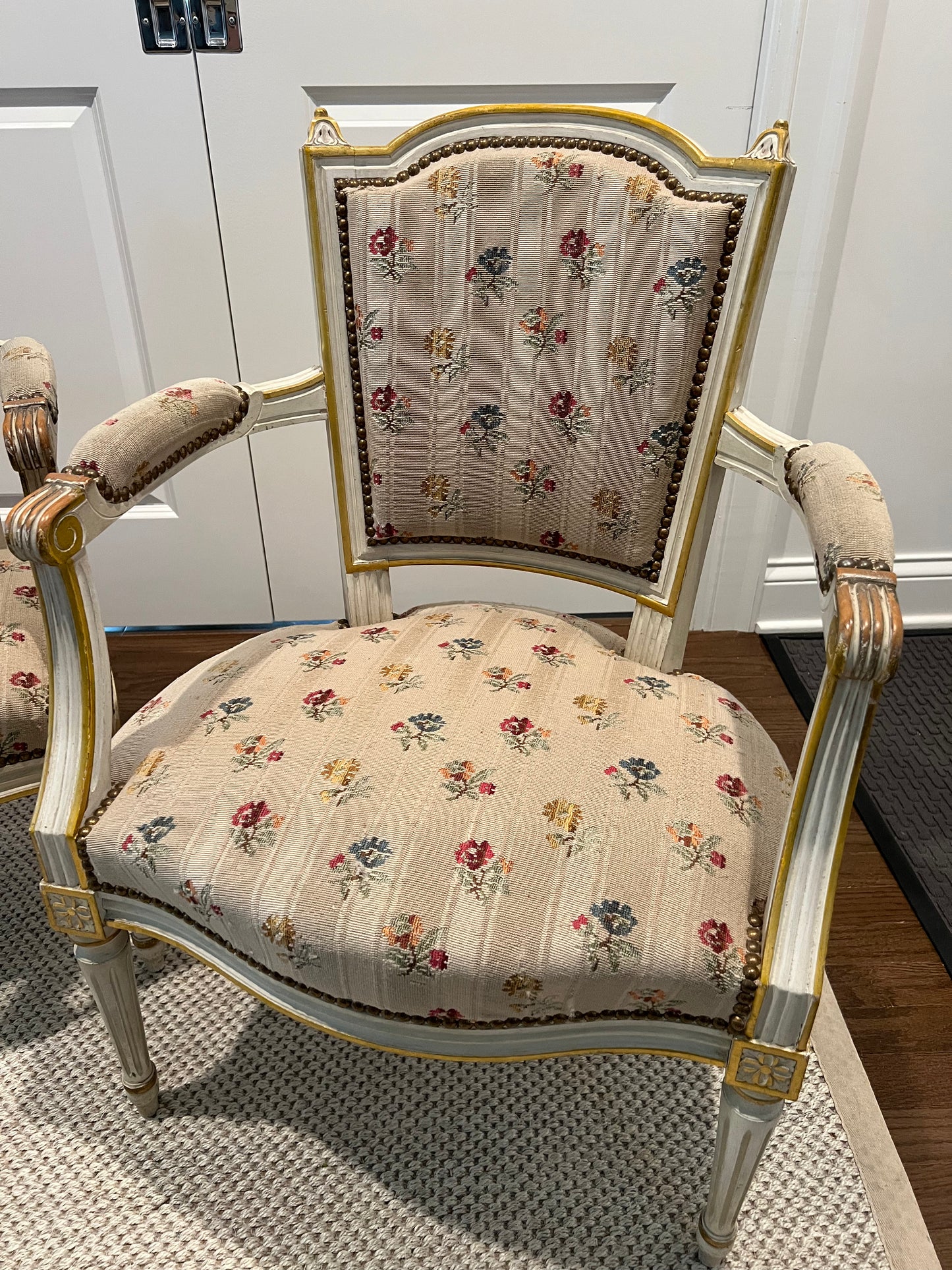 Louis XVI Style Pair of Painted Arm Chairs