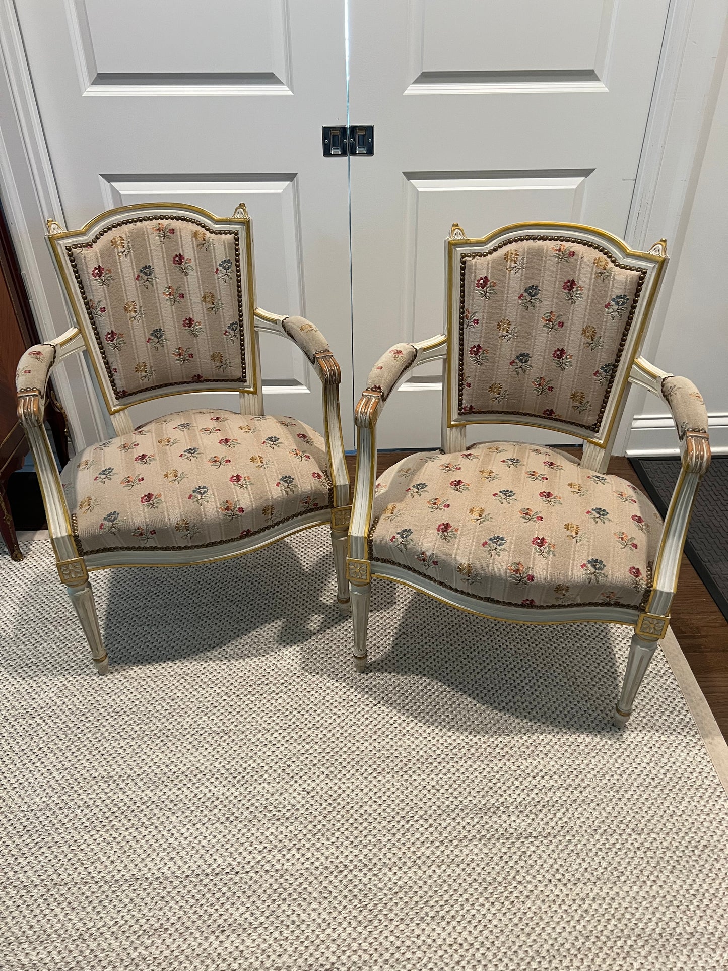 Louis XVI Style Pair of Painted Arm Chairs