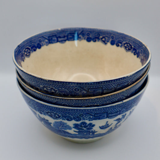 (3) Antique 6" Blue Willow Bowls