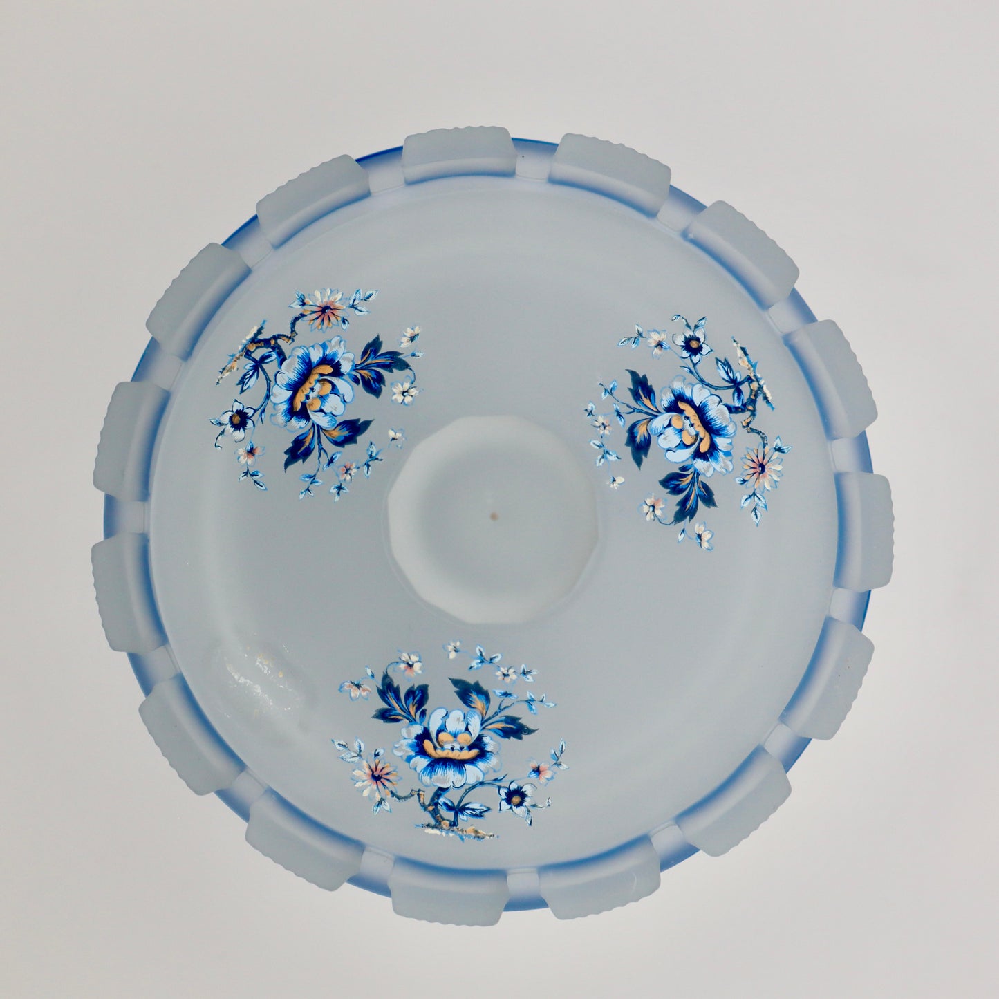 Vintage WESTMORELAND GLASS COMPANY Blue floral Ice Bucket